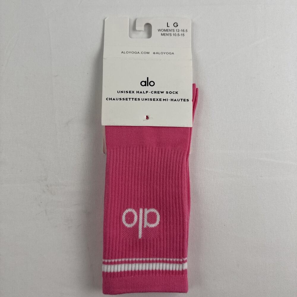 alo Unisex Half-Crew Crew Socks Medium Pink Gray Black Solid Pattern Men Regular
